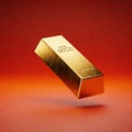 Solid Gold Ingot on Red Background Royalty Free Stock Photo