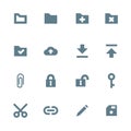 Solid grey various file actions icons set
