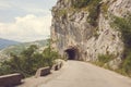 Solid Hard Rock Entrance Short Tunnel Gate To Road in the Highway In Montenegro Royalty Free Stock Photo