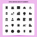Solid 25 Hotel services And City Elements Icon set. Vector Glyph Style Design Black Icons Set. Web and Mobile Business ideas Royalty Free Stock Photo
