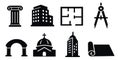 Solid icon architecture and construction set featuring various architectural elements and construction tools for design and Royalty Free Stock Photo