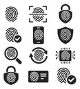 Solid icon fingerprint security set featuring biometric identification, mobile authentication, and data protection Royalty Free Stock Photo