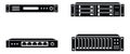 Solid icon style network hardware set featuring rack mount servers, switches, and routers for information technology Royalty Free Stock Photo
