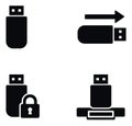 Solid icon usb flash drive set featuring data transfer, security, and port connection for computer technology and data management Royalty Free Stock Photo
