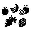 Solid icons for fruits,apple,banana,orange,grape,strawberry,vector illustrations