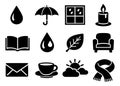 Solid icons set featuring elements of comfort, weather, and everyday objects for digital design Royalty Free Stock Photo