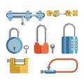 Solid locks and latches isolated cartoon illustrations set