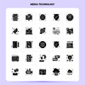 Solid 25 Media Technology Icon set. Vector Glyph Style Design Black Icons Set. Web and Mobile Business ideas design Vector Royalty Free Stock Photo