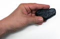 Black stone and hand held on white ground