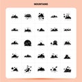 Solid 25 Mountains Icon set. Vector Glyph Style Design Black Icons Set. Web and Mobile Business ideas design Vector Illustration Royalty Free Stock Photo