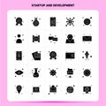 Solid 25 Startup And Develepment Icon set. Vector Glyph Style Design Black Icons Set. Web and Mobile Business ideas design Vector Royalty Free Stock Photo