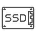 Solid state drive line icon. Data memory storage, hard drive symbol, outline style pictogram on white background