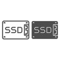 Solid state drive line and solid icon. Data memory storage, hard drive symbol, outline style pictogram on white Royalty Free Stock Photo