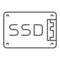 Solid state drive thin line icon. Data memory storage, hard drive symbol, outline style pictogram on white background Royalty Free Stock Photo