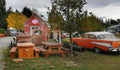 Solid timber outdoor furniture with classic American car at Three Creeks on the South Island of New Zealand