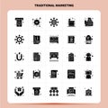 Solid 25 Traditional Marketing Icon set. Vector Glyph Style Design Black Icons Set. Web and Mobile Business ideas design Vector