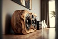 Solid wood design speaker system for home entertainment. Generative ai illustration for lovers of sound and design
