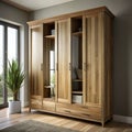Solid wood wardrobe with mirrored doors and hidden compartments Royalty Free Stock Photo