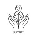 Solidarity and home care and support for cancer patients cancer malignant disease vector line icon