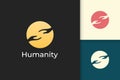 Solidarity or humanity logo in simple circle with two hand reaching Royalty Free Stock Photo