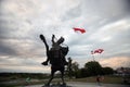 In solidarity with the people of Belarus, next to the Kaunas Castle and the Vytis Monument with the help of the kite the national