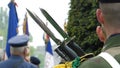 Solider holding gun at parade in France Royalty Free Stock Photo