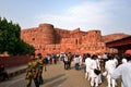 Soliders and toursits outside the Red Fort Royalty Free Stock Photo