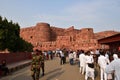 Soliders and toursits outside the Red Fort Royalty Free Stock Photo