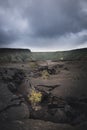 Solidify lava floor and cracks inside Kilauea iki crater