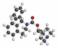 Solifenacin overactive bladder drug molecule. Atoms are represented as spheres with conventional color coding: hydrogen (white),