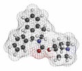 Solifenacin overactive bladder drug molecule. Atoms are represented as spheres with conventional color coding: hydrogen (white),