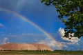 Soligorsk mountains. Potash mountains near Soligorsk City. rainbow in the sky