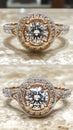 A solitaire diamond engagement ring with side stones, set on lace, designed using modern Royalty Free Stock Photo