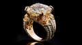 solitaire gold ring with pave diamond bands