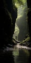Solitariness Silhouette: Exploring The Enchanting Rocky Landscape Inside A Cave Royalty Free Stock Photo