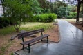 A solitary bench in the silence of a city