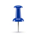 A Single Blue Push Pin with Silver Metal Point on a White Background pushpin thumbtack Royalty Free Stock Photo
