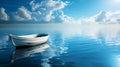 A boat on a blue ocean. Clear blue sky. SUmmer. Sunny weather. Paradise. Holiday, vacation. Rustic fishing boat. Royalty Free Stock Photo