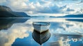 Solitary Boat Adrift in Norway's Fjords. Captivating Landscape Royalty Free Stock Photo