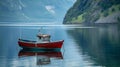Solitary Boat Adrift in Norway's Fjords. Captivating Landscape Royalty Free Stock Photo