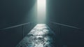 A solitary bridge leads towards a mysterious, glowing exit, offering a metaphor for hope, escape, or the unknown, AI Generated Royalty Free Stock Photo