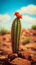 A Solitary Cactus Standing Amidst a Rocky Landscape