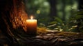 A Solitary Candle Illuminating the Enchanting Forest