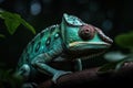 Vibrant chameleon on a forest branch. Generative Ai