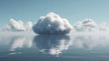 A solitary cloud reflecting on a calm body of water. Generative ai Royalty Free Stock Photo