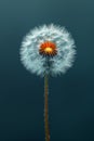 A solitary dandelion seed head ready to disperse its fluffy parachutes