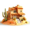 Solitary Desert Abode: A Secluded Home Isolated on White Background. Generative ai