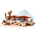 Solitary Desert Abode: A Secluded Home Isolated on White Background. Generative ai