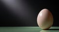 Single egg on green surface with spotlight creating dramatic shadow and light effect Royalty Free Stock Photo