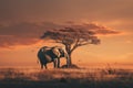 Solitary elephant beside tree surreal nature scene depicting loneliness concept